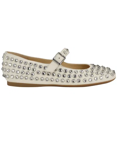 Guess Women's Kalidal Rhinestone Mary Jane Ballet Flats In White Rhinestone