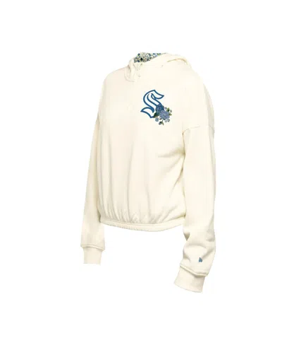 New Era Women's Cream Dallas Stars Glam Game Quarter-zip Cropped Floral Hoodie Pullover Top In Cream