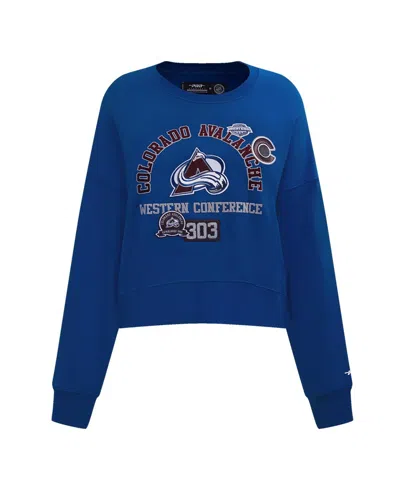 Pro Standard Women's Blue Colorado Avalanche Area Code Cropped Pullover Sweatshirt In Blue