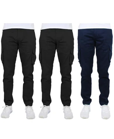 Blu Rock Men's 3-pack Flex Stretch Cargo Pants In Black,navy