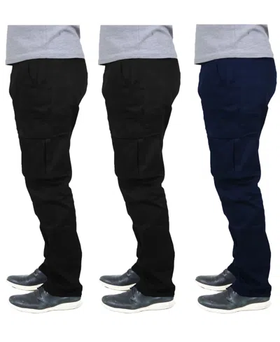 Blu Rock Men's 3-pack Flex Stretch Cargo Pants In Black,navy