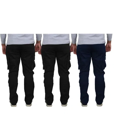 Blu Rock Men's 3-pack Flex Stretch Cargo Pants In Black,navy