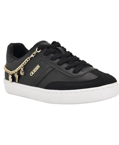 Guess Women's Naoko Charm Lace-up Court Sneakers In Black
