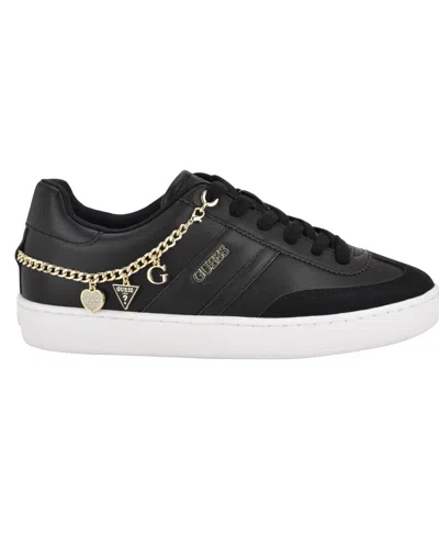 Guess Women's Naoko Charm Lace-up Court Sneakers In Black