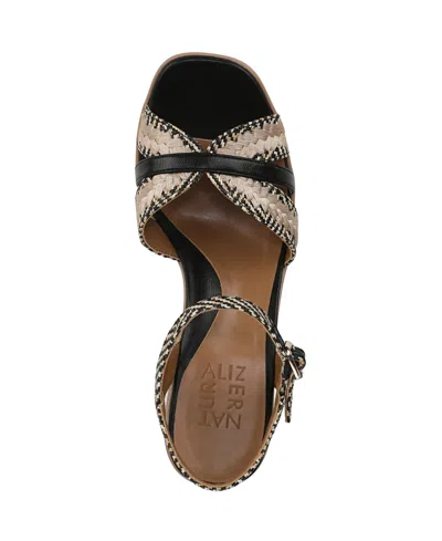Naturalizer Women's Katalina Block Heel Square Toe Platform Sandals In Black,tan Weave Fabric