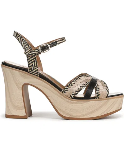 Naturalizer Women's Katalina Block Heel Square Toe Platform Sandals In Black,tan Weave Fabric