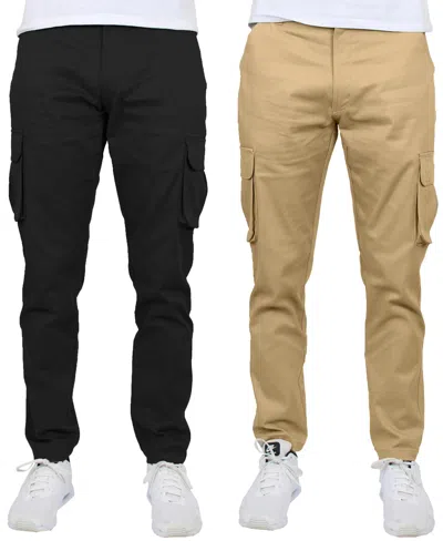 Blu Rock Men's 2-pack Flex Stretch Cargo Pants In Black,khaki