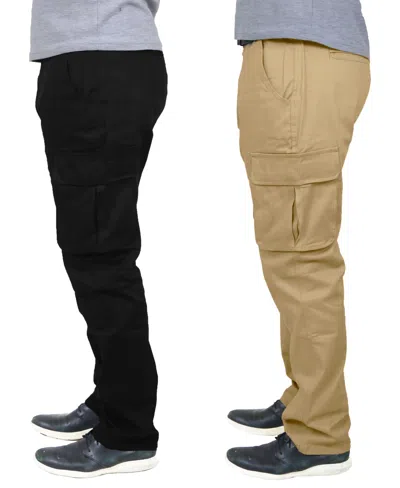 Blu Rock Men's 2-pack Flex Stretch Cargo Pants In Black,khaki