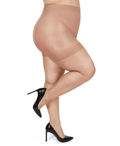Memoi Plus Size Curvy Silky Sheer Control Top Pantyhose Mm-2210 In Nude