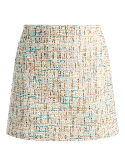Alice And Olivia Riley Metallic Cotton-blend Tweed Mini Skirt In Neutral