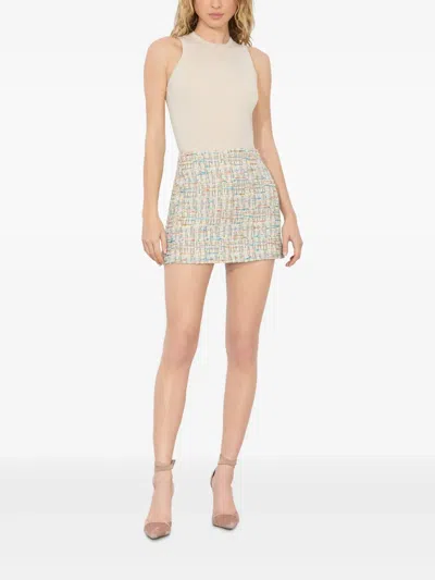 Alice And Olivia Riley Metallic Cotton-blend Tweed Mini Skirt In Neutral