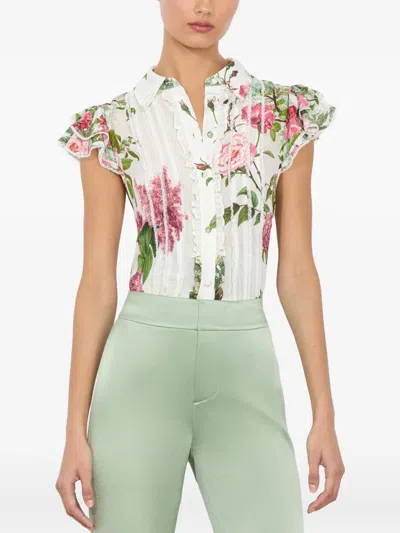 Alice And Olivia Minda Silk Blouse In White