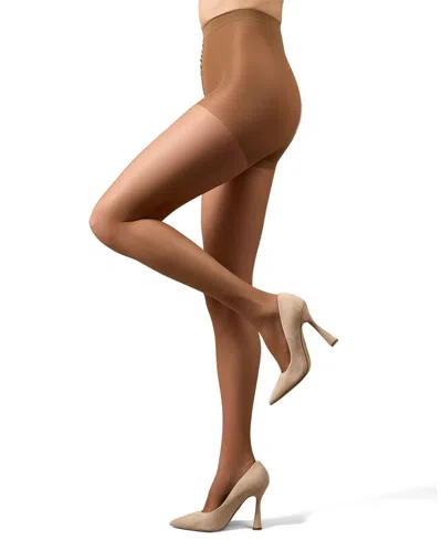 Memoi Women's Crystal Sheer Control Top Pantyhose Mm-210 In Suntan