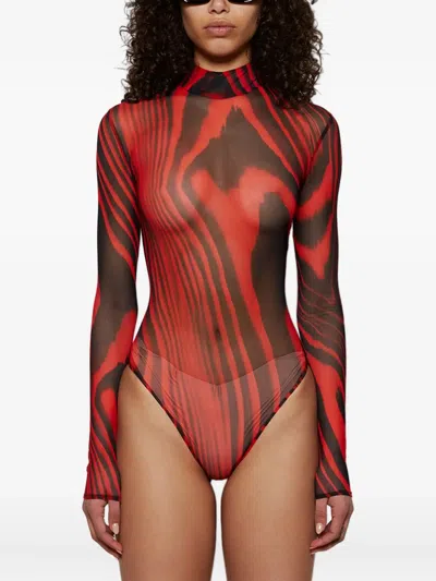David Koma Printed Bodysuit In Red