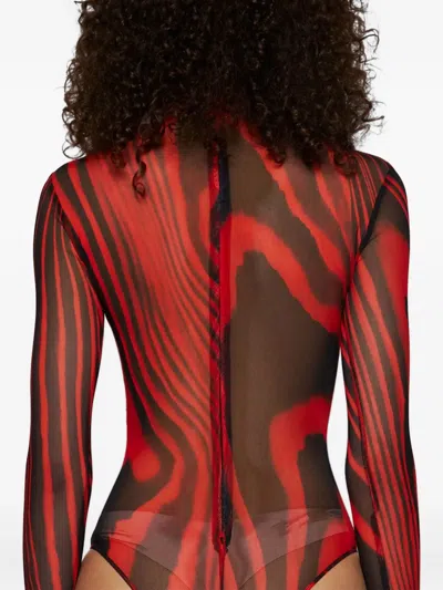 David Koma Printed Bodysuit In Red