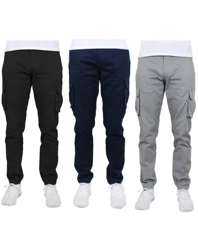 Blu Rock Men's 3-pack Flex Stretch Cargo Pants In Black,navy,gray