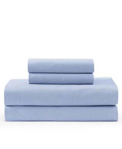 Tommy Hilfiger Solid 144-thread Count Cotton Chambray Washed 4-pc. Sheet Set, Queen In Blue