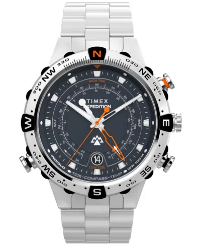 Timex Men's Quartz Analog Silver-tone Stainless Steel Watch, 45mm In Silver