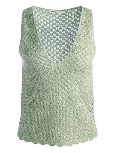 Alice And Olivia Annalise Linen-blend Tank In Green