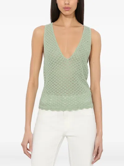Alice And Olivia Annalise Linen-blend Tank In Green
