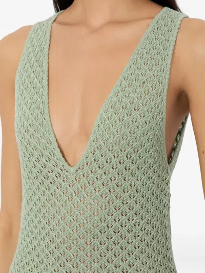 Alice And Olivia Annalise Linen-blend Tank In Green