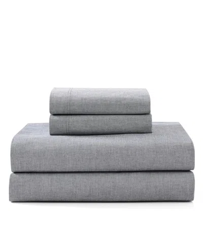 Tommy Hilfiger Solid 144-thread Count Cotton Chambray Washed 4-pc. Sheet Set, King In Navy