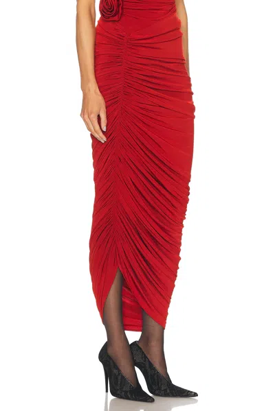 Magda Butrym Draped Viscose Blend Jersey Long Skirt In Red
