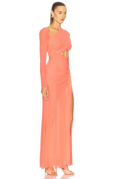 Lapointe Mesh Asymmetric Cut Out Ruched Gown In Hot Pink