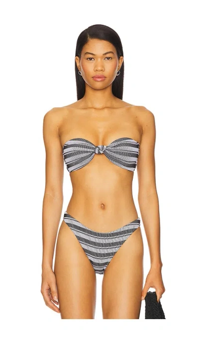 Milly Stripe Knot Bandeau Bikini Top In Black & White