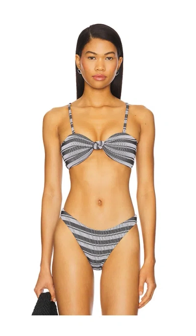 Milly Stripe Knot Bandeau Bikini Top In Black & White