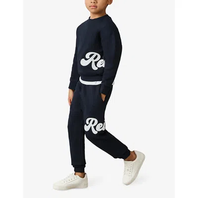 Reiss Grover Logo-script Cotton-blend Sweatshirt 3-9 In Navy