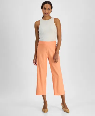 Inc International Concepts Petite Linen-blend High-rise Wide-leg Pants, Created For Macy's In Mango Tang