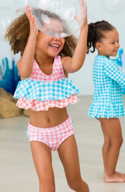 Rufflebutts Seaside Gingham Two-piece Swimsuit & Headband Set In Orange