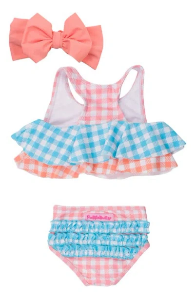Rufflebutts Seaside Gingham Two-piece Swimsuit & Headband Set In Orange