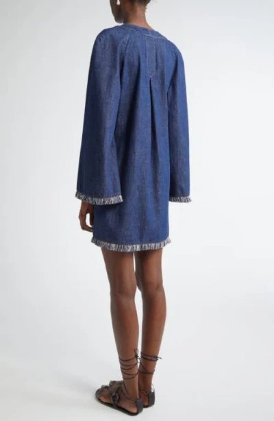 Zimmermann Rhiannon Fringed Denim Mini Dress In Blue