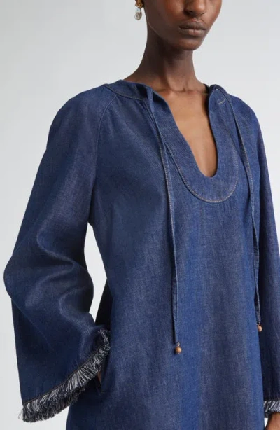 Zimmermann Rhiannon Fringed Denim Mini Dress In Blue