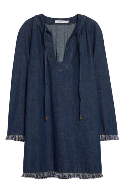 Zimmermann Rhiannon Fringed Denim Mini Dress In Blue