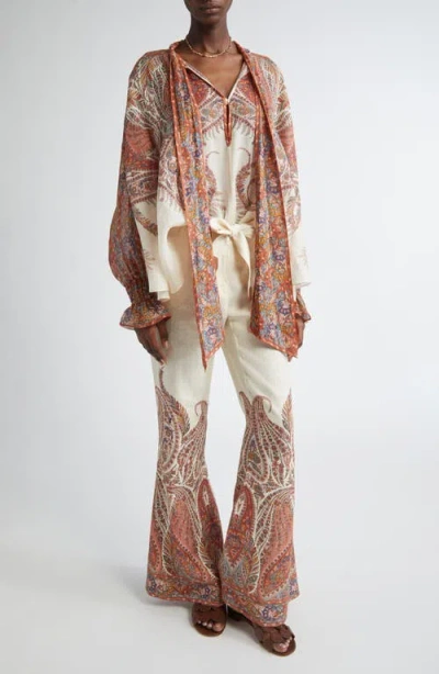 Zimmermann Rhiannon Tie-neck Ramie Shirt In Multi