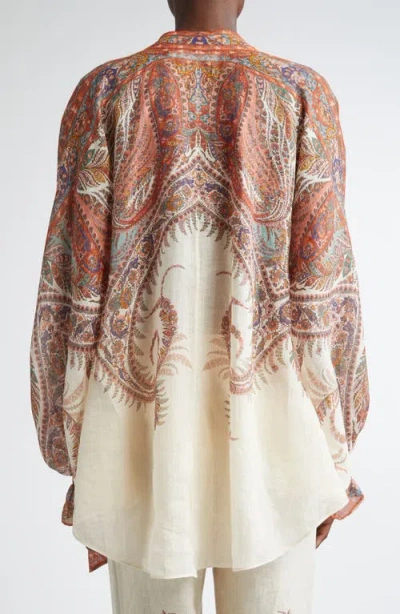 Zimmermann Rhiannon Tie-neck Ramie Shirt In Multi