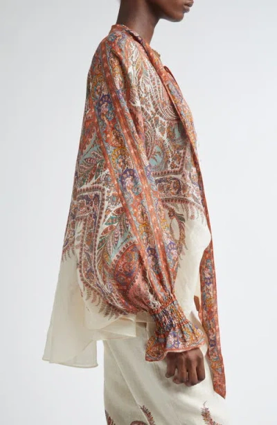 Zimmermann Rhiannon Tie-neck Ramie Shirt In Multi