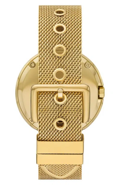 Tory Burch Women's The Pierced Gold-tone Stainless Steel Mesh Bracelet Watch 36mm In Ivory/gold