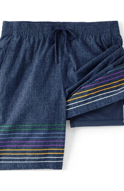 Lands' End 9" Volley Hydroliner Swim Trunks In Indigo/multi Border Stripe