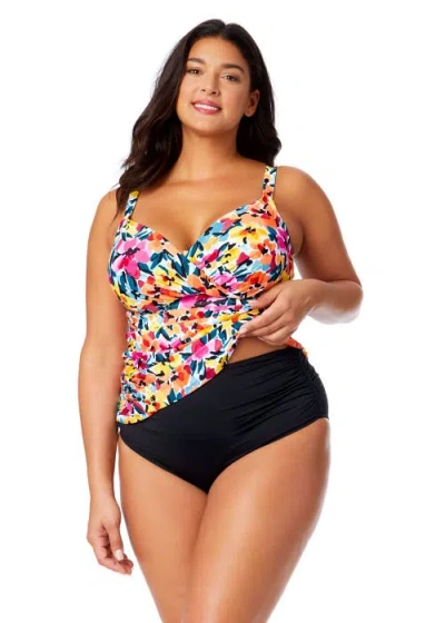 Anne Cole Plus Plus Gradient Floral Twist Front Underwire Tankini Swim Top In Gradient Floral