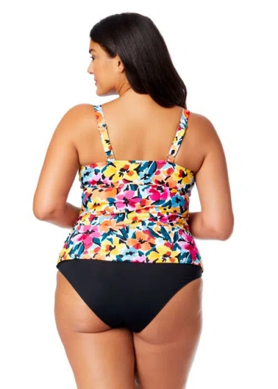 Anne Cole Plus Plus Gradient Floral Twist Front Underwire Tankini Swim Top In Gradient Floral