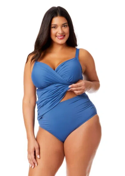 Anne Cole Plus Plus Gradient Floral Twist Front Underwire Tankini Swim Top In Slate Blue