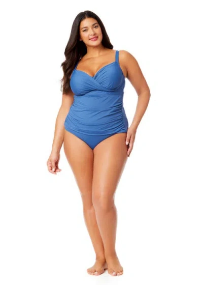 Anne Cole Plus Plus Gradient Floral Twist Front Underwire Tankini Swim Top In Slate Blue