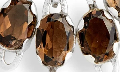 Shana Cave Flower & Leaf Cluster Mismatched Stud Earrings In Silver Smoky Quartz Citrine