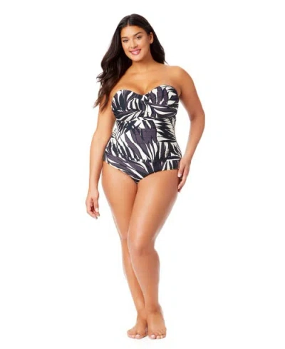 Anne Cole Plus Plus Palm Chic Drape Front Underwire Swim Top In Palm Chic