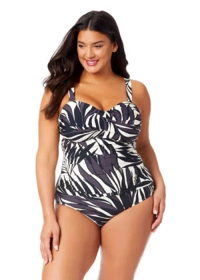 Anne Cole Plus Plus Palm Chic Drape Front Underwire Swim Top In Palm Chic