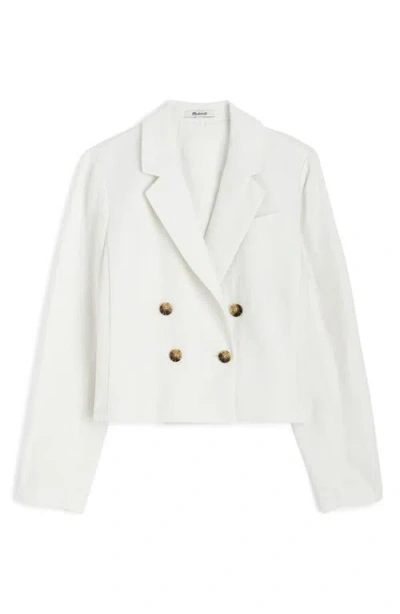 Madewell Crop Double Breasted Linen Blazer In Salt